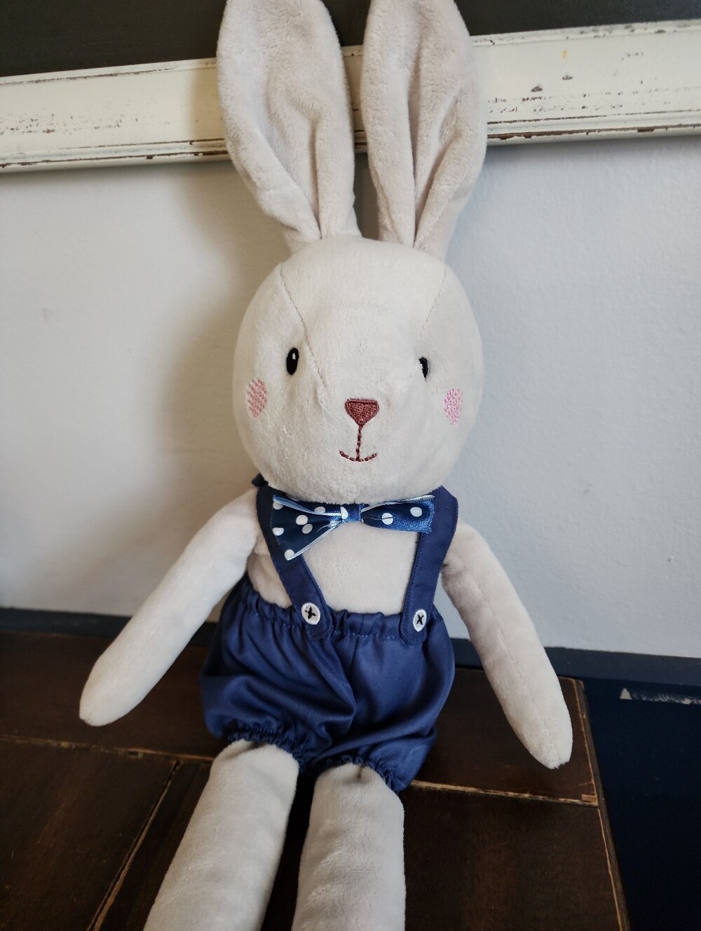 Spark Create Imagine Boy Plush Bunny 20" Rabbit Bowtie Blue Suspenders